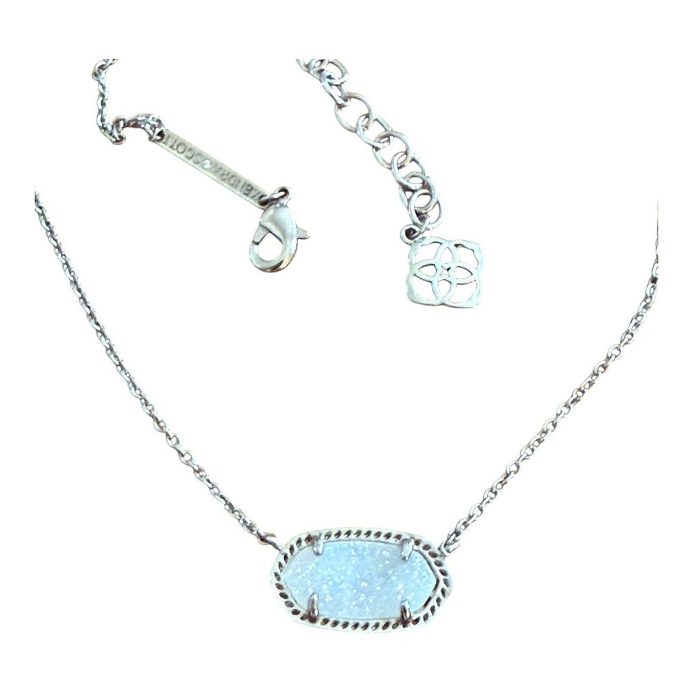 Kendra Scott Pendant Necklace Elisa White Drusy Silver Plated